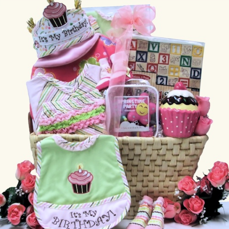 Baby's 1st Birthday Girl Baby Birthday Pink Gift Basket BAB1GL Great