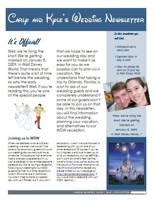 The Disney Wedding Blog Our First Wedding Newsletter