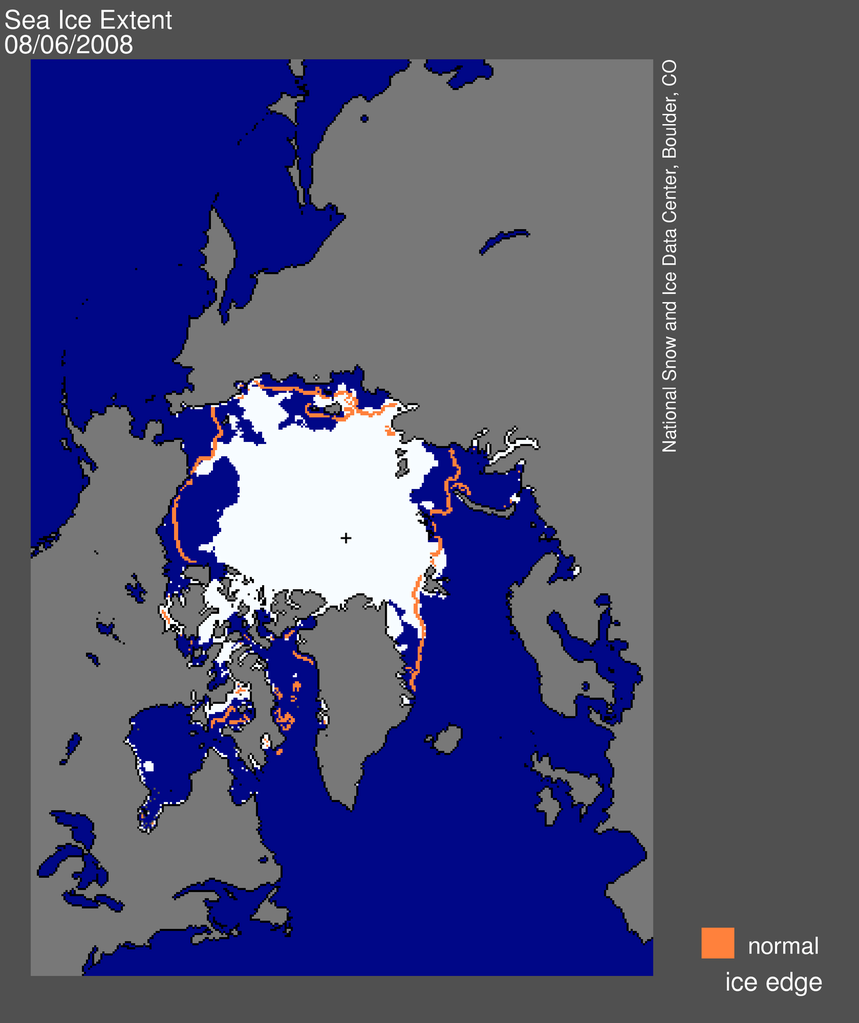NSIDC daily sea ice image August 6, 2008