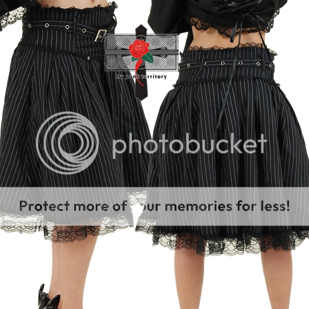 Retro Gothic Lolita Striped Rock Puffy Lace High Skirt