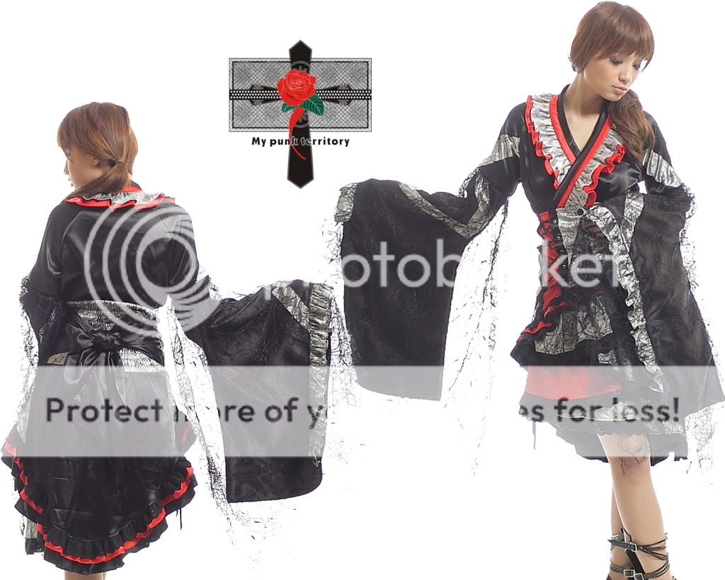Gothic Lolita FIERCE Ruffles Satin Spider Pouch Kimono  