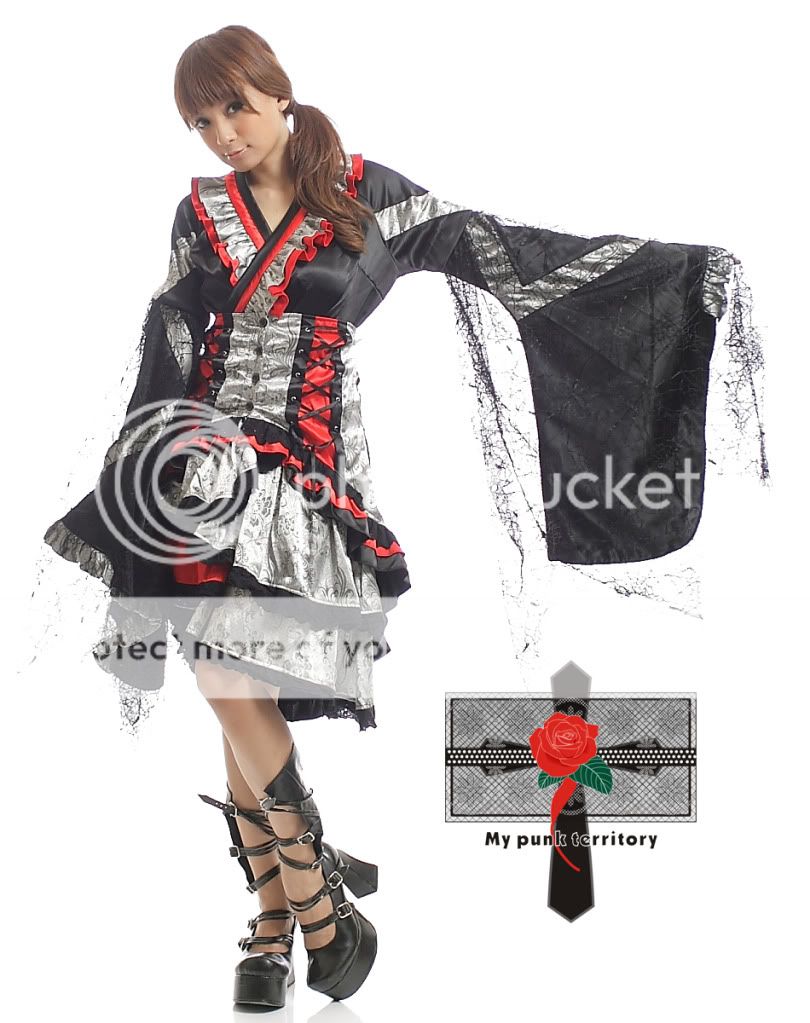 Gothic Lolita FIERCE Ruffles Satin Spider Pouch Kimono  