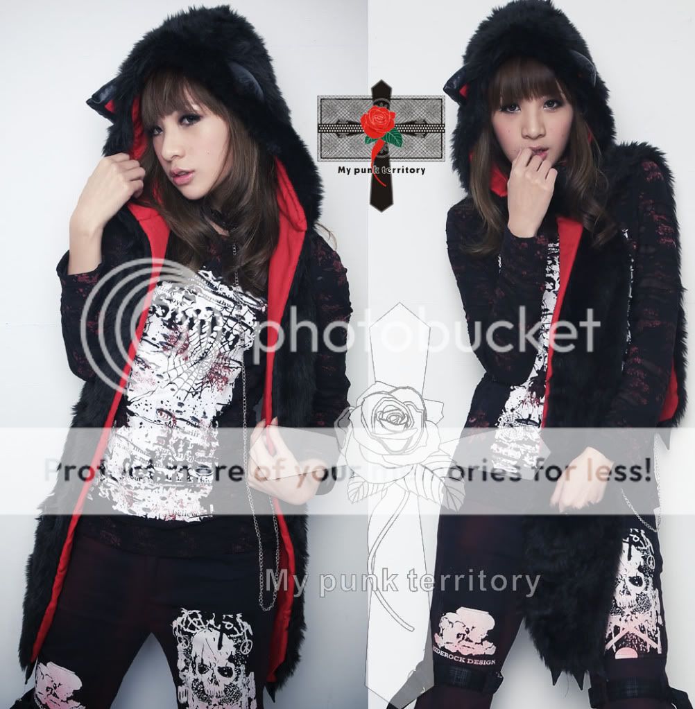 Visual Kei Gothic Noir Faux Fur Meow HOODY Claw Scarf