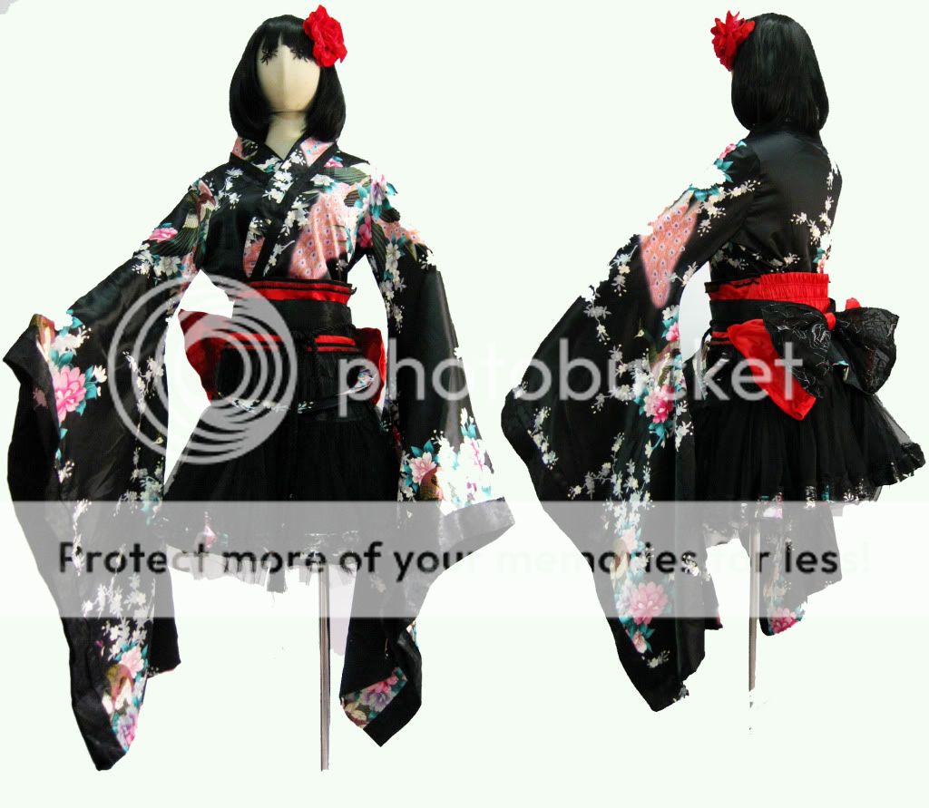 Gothic Lolita Phoneix Legendary Satin Geisha Visual Kei Yukata 4PC 