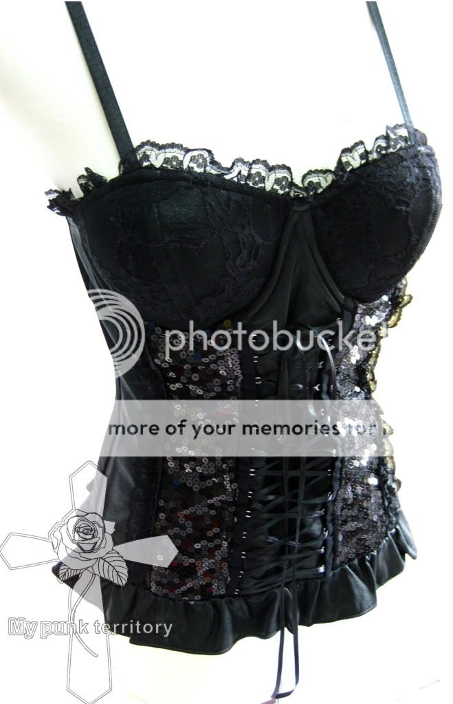 Demonia NOIR Rock Bling Gothic Slim Lace Ruffles Corset  