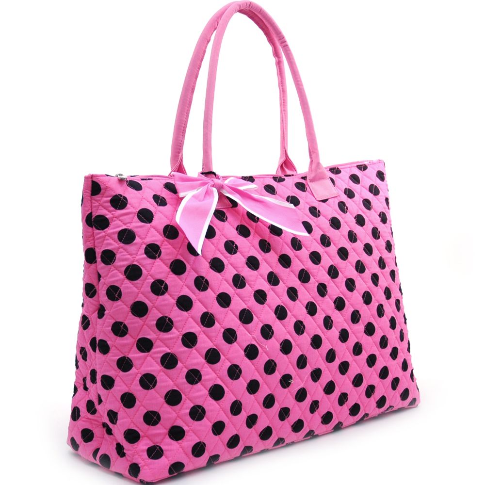 Large Chic Fashion Quilted Cotton Tote 3 Bright Fashion Colors Polka ...
