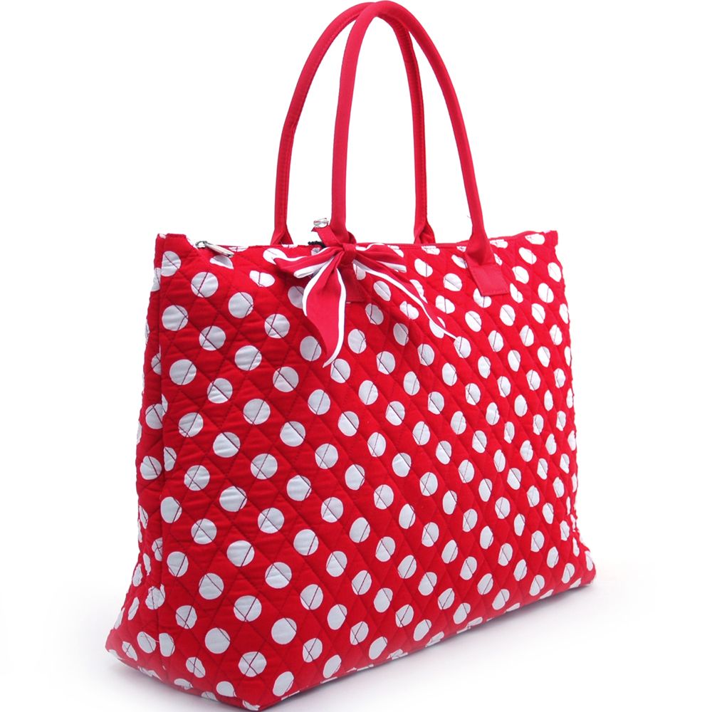 Large Chic Fashion Quilted Cotton Tote 3 Bright Fashion Colors Polka ...