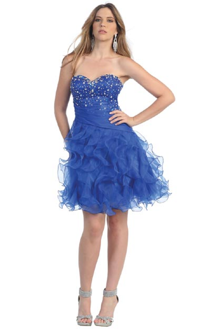 Image 0 of Sexy Strapless Beaded Bodice Ruffled Skirt Short Prom Party Missy Formal Dress -