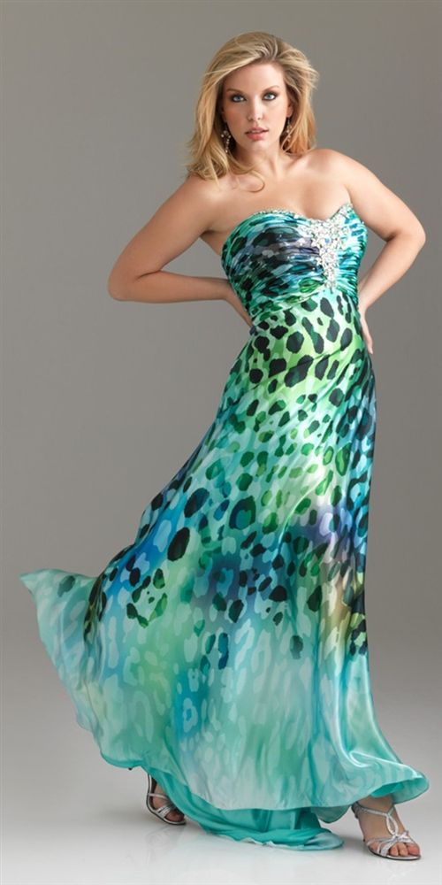 Bold Ocean Green Blue Leopard Sexy Strapless Plus Prom Gown Night Moves 6251