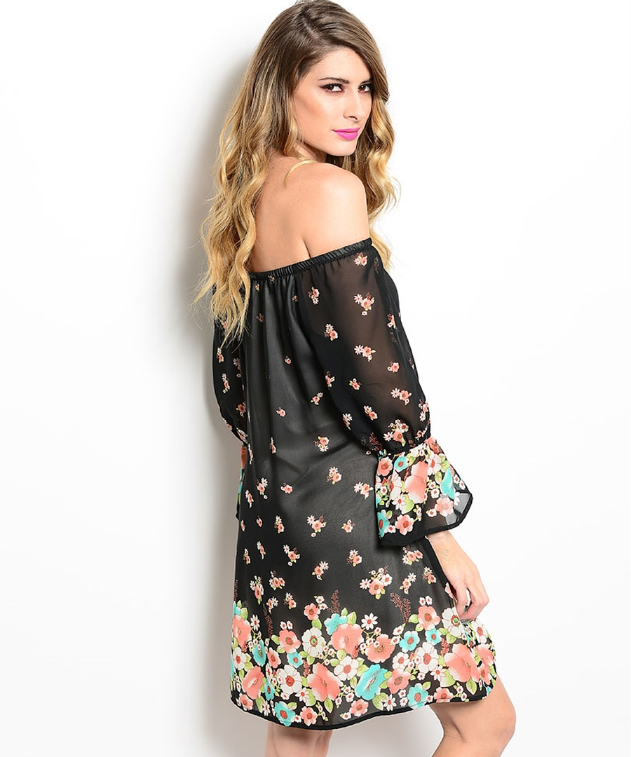 Sexy Juniors Off Shoulder Black Floral Party Cruise Club Beach Mini ...