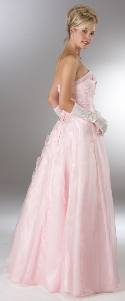Stunning Beaded Pink Satin Chiffon Strapless Pageant Prom Dress Evening Gown