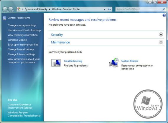 Windows Solution Center